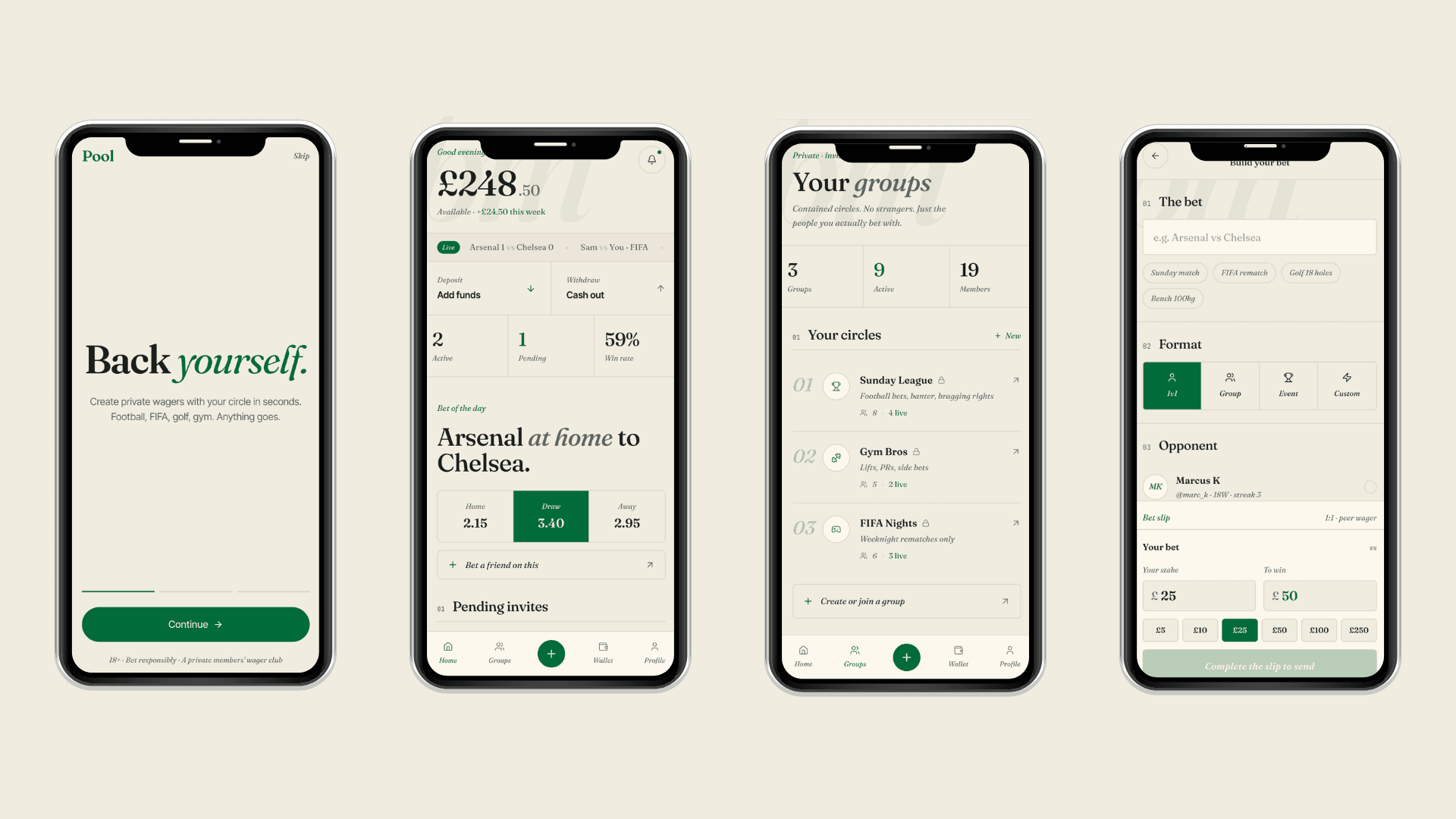 Pool — iPhone app screens